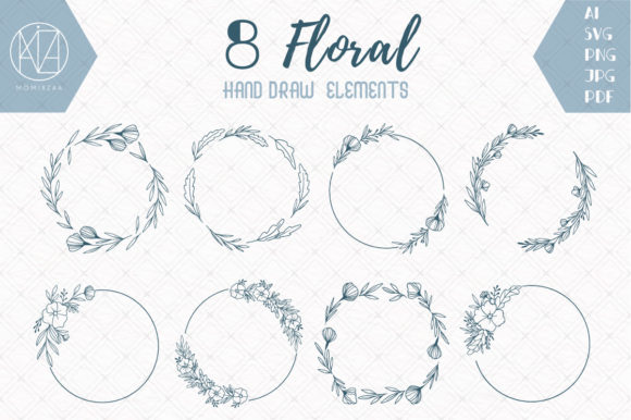 8 Hand-Drawn Leaf Flower Wreath SVG PNG