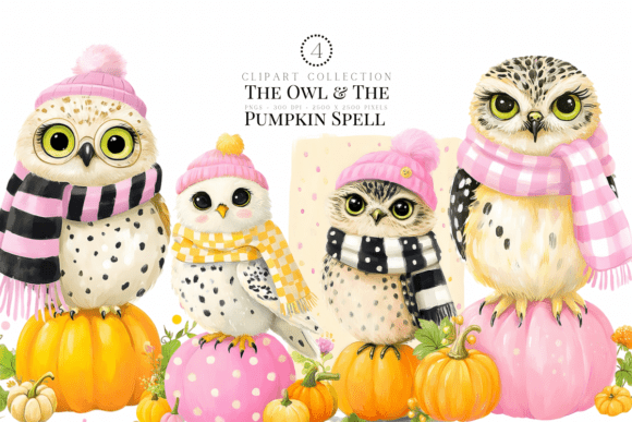 Cute Fall Owl Clipart - Shabby Chic Pink