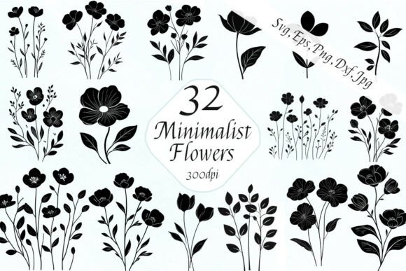 Minimalist Vector Flower Blooms Clipart