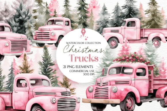 Pink Christmas Trucks Clipart Graphics: A Festive Twist on Holiday Design