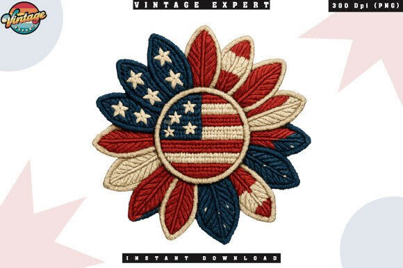 USA Patriotic Flower Crochet Yarn PNG: Elevating Independence Day Designs