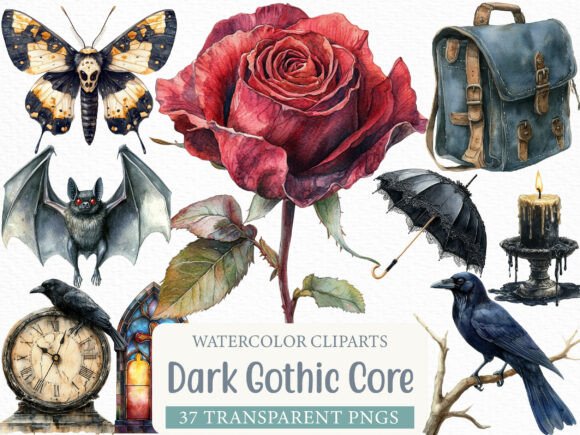 Watercolor Dark Gothic Core Clipart: Elevating Your Design Aesthetic