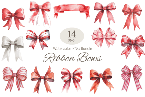 Watercolor Red Ribbon Bows PNG Clipart