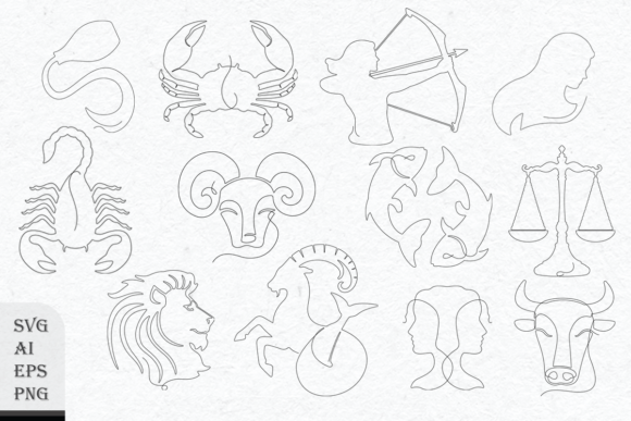 Zodiac Signs with Continuous Line Set